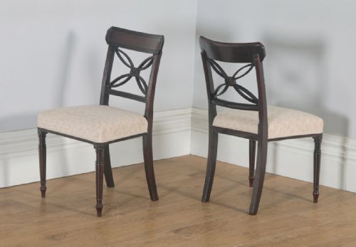 fig 1. Antique English Pair of Two Georgian Regency Mahogany Bar Back Dining Side Chairs (Circa 1820)