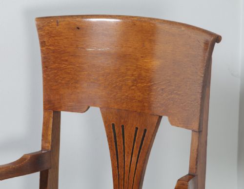 fig 7. Antique English Edwardian Art Nouveau Oak & Red Leather Revolving Office Desk Arm Chair (Circa 1910)