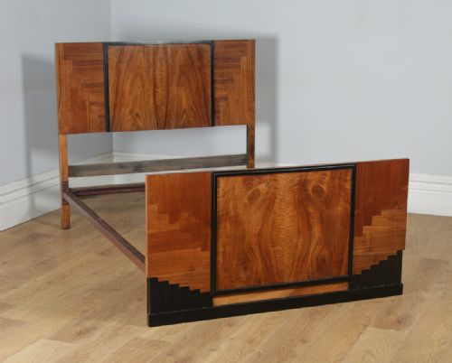 fig 2. Antique English Art Deco Figured Walnut 4ft 6” Double Size Bed (Circa 1930)