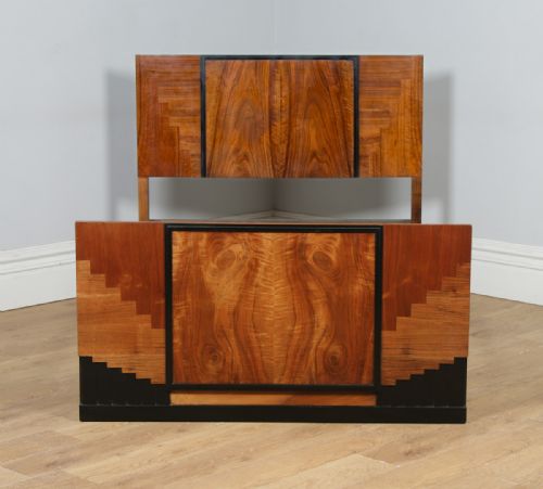fig 3. Antique English Art Deco Figured Walnut 4ft 6” Double Size Bed (Circa 1930)
