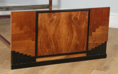 fig 6. Antique English Art Deco Figured Walnut 4ft 6” Double Size Bed (Circa 1930)