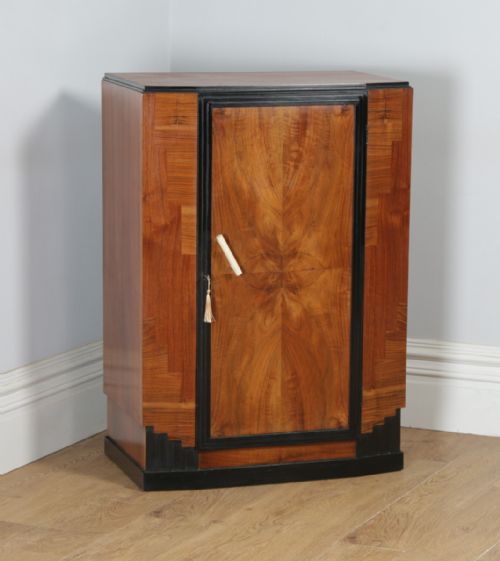 Antique English Art Deco Figured Walnut & Ebony Tallboy Chest of Drawers (Circa 1930)