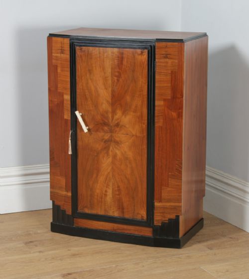 fig 2. Antique English Art Deco Figured Walnut & Ebony Tallboy Chest of Drawers (Circa 1930)