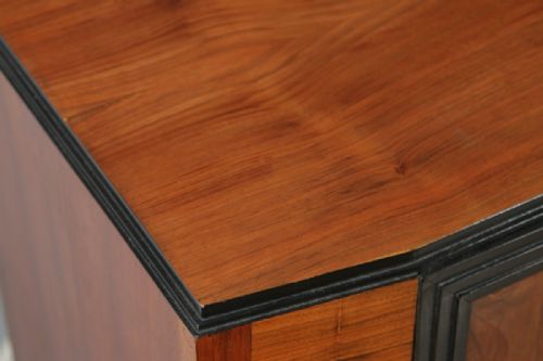 fig 4. Antique English Art Deco Figured Walnut & Ebony Tallboy Chest of Drawers (Circa 1930)