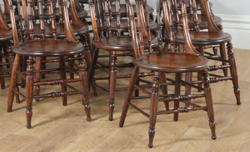 fig 5. Antique English Set of Sixteen 16 Victorian Ash & Elm Windsor Spindle Bar Back Kitchen Dining Chairs (Circa 1880)