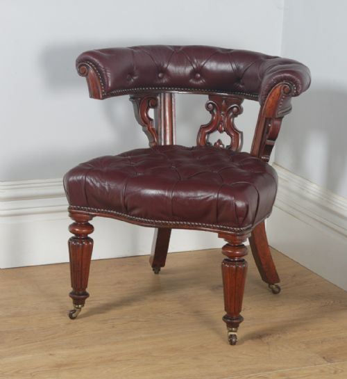 fig 2. Antique English Victorian Mahogany & Burgundy Red Leather Office Desk Arm Chair (Circa 1860)