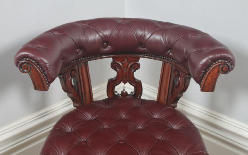 fig 6. Antique English Victorian Mahogany & Burgundy Red Leather Office Desk Arm Chair (Circa 1860)