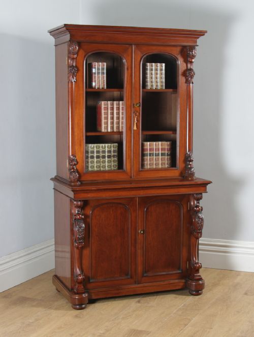 Antique Anglo Indian Victorian Colonial Campaign Mahogany Two Door Glazed Library Office Bookcase Cupboard (Circa 1870)