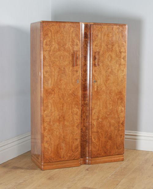 Antique English Art Deco Burr Walnut Two Door Armoire Wardrobe by Ray & Miles of Liverpool (Circa 1930)