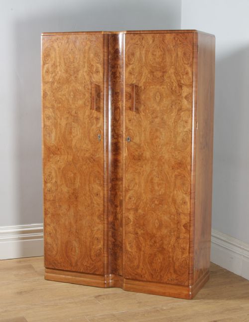 fig 2. Antique English Art Deco Burr Walnut Two Door Armoire Wardrobe by Ray & Miles of Liverpool (Circa 1930)