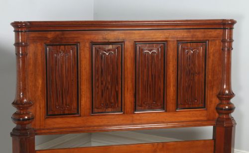 fig 3. Antique English Victorian Gothic Pitch Pine & Ebony 4ft 6” Double Size Bed (Circa 1890)
