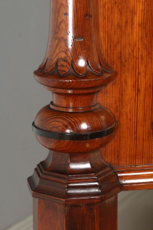 fig 6. Antique English Victorian Gothic Pitch Pine & Ebony 4ft 6” Double Size Bed (Circa 1890)