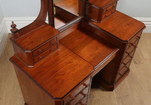 fig 1. Antique English Victorian Gothic Pitch Pine & Ebony Pedestal Dressing Table with Mirror (Circa 1890)