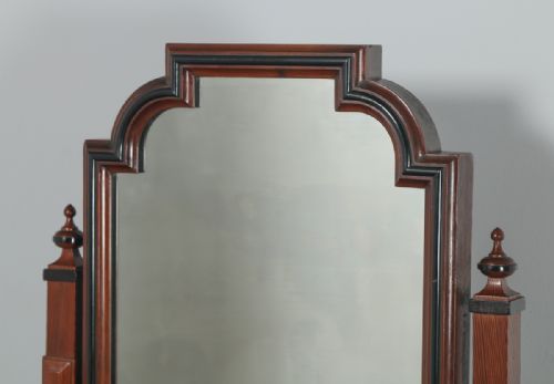 fig 3. Antique English Victorian Gothic Pitch Pine & Ebony Pedestal Dressing Table with Mirror (Circa 1890)