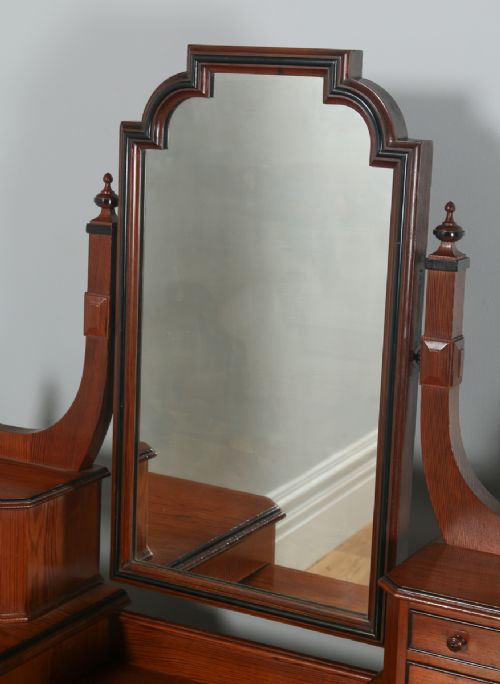 fig 4. Antique English Victorian Gothic Pitch Pine & Ebony Pedestal Dressing Table with Mirror (Circa 1890)