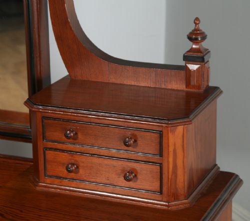 fig 5. Antique English Victorian Gothic Pitch Pine & Ebony Pedestal Dressing Table with Mirror (Circa 1890)