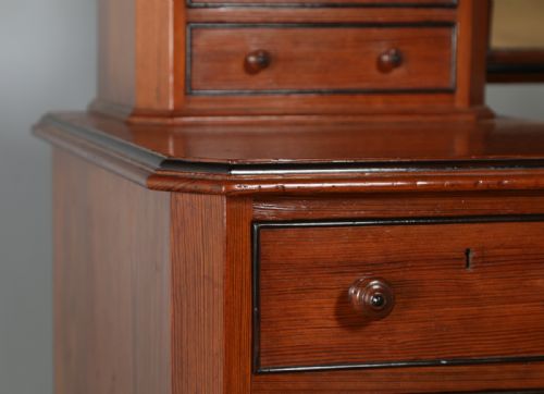 fig 6. Antique English Victorian Gothic Pitch Pine & Ebony Pedestal Dressing Table with Mirror (Circa 1890)