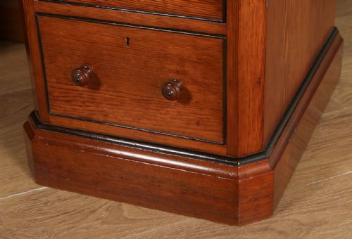 fig 7. Antique English Victorian Gothic Pitch Pine & Ebony Pedestal Dressing Table with Mirror (Circa 1890)
