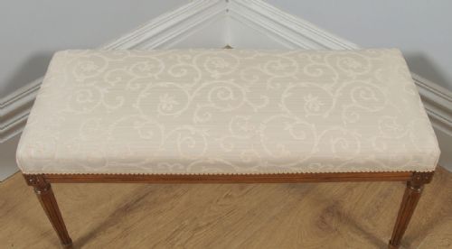 fig 3. Antique French Louis XVI Style Walnut Upholstered Duet Music Window Stool Ottoman Seat (Circa 1880)