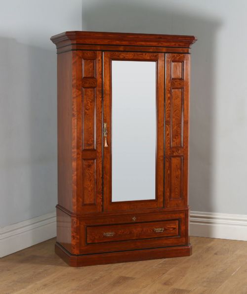 Antique English Victorian Gothic Pitch Pine Wardrobe Cupboard Linen Press (Circa 1890)