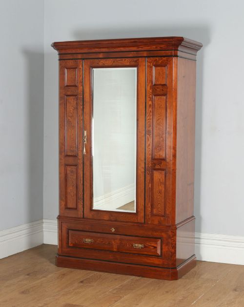 fig 1. Antique English Victorian Gothic Pitch Pine Wardrobe Cupboard Linen Press (Circa 1890)