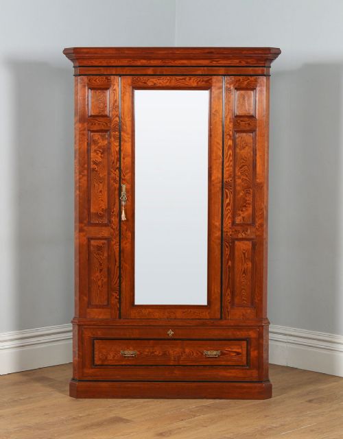 fig 2. Antique English Victorian Gothic Pitch Pine Wardrobe Cupboard Linen Press (Circa 1890)