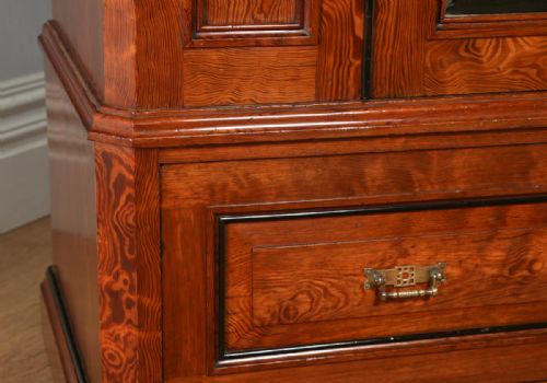 fig 6. Antique English Victorian Gothic Pitch Pine Wardrobe Cupboard Linen Press (Circa 1890)