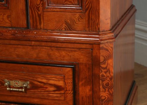 fig 7. Antique English Victorian Gothic Pitch Pine Wardrobe Cupboard Linen Press (Circa 1890)