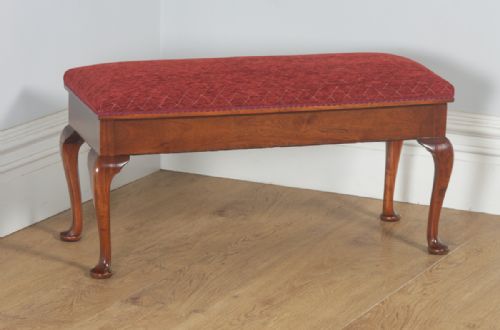Antique English Edwardian Mahogany Upholstered Duet Music Piano Window Stool Ottoman Seat (Circa 1910)