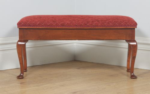 fig 1. Antique English Edwardian Mahogany Upholstered Duet Music Piano Window Stool Ottoman Seat (Circa 1910)