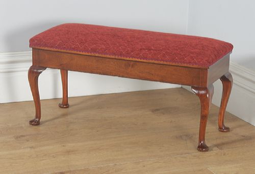 fig 2. Antique English Edwardian Mahogany Upholstered Duet Music Piano Window Stool Ottoman Seat (Circa 1910)