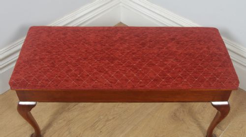 fig 3. Antique English Edwardian Mahogany Upholstered Duet Music Piano Window Stool Ottoman Seat (Circa 1910)
