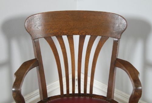 fig 5. Antique English Edwardian Oak & Red Leather Revolving Office Desk Arm Chair (Circa 1910)