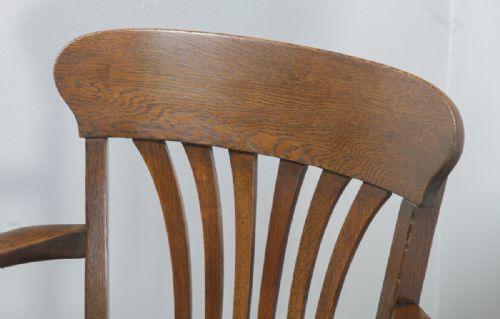 fig 7. Antique English Edwardian Oak & Red Leather Revolving Office Desk Arm Chair (Circa 1910)