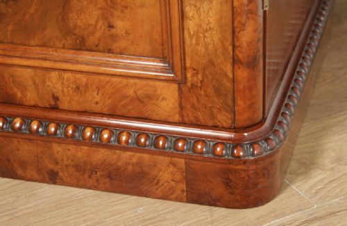 fig 7. Antique English Victorian Burr Walnut & Satinwood Two Door Wardrobe Cupboard Linen Press (Circa 1880)