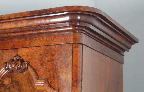 fig 4. Antique English Victorian Burr Walnut & Satinwood Two Door Wardrobe Cupboard Linen Press (Circa 1880)