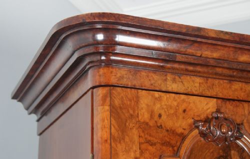 fig 3. Antique English Victorian Burr Walnut & Satinwood Two Door Wardrobe Cupboard Linen Press (Circa 1880)