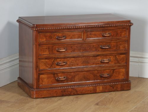 Antique English Victorian Burr Walnut Chest of Drawers (Circa 1880)