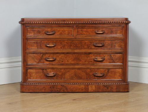 fig 1. Antique English Victorian Burr Walnut Chest of Drawers (Circa 1880)