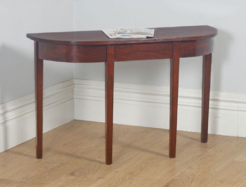 Antique English Georgian Regency Figured Mahogany Demi Lune Console Narrow Side Hall Table (Circa 1820)