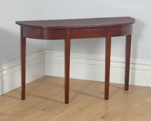 fig 1. Antique English Georgian Regency Figured Mahogany Demi Lune Console Narrow Side Hall Table (Circa 1820)