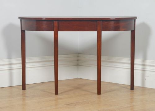 fig 2. Antique English Georgian Regency Figured Mahogany Demi Lune Console Narrow Side Hall Table (Circa 1820)
