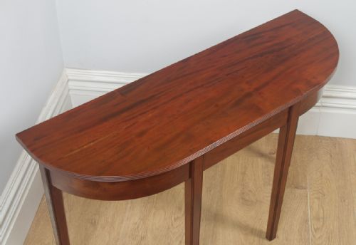 fig 4. Antique English Georgian Regency Figured Mahogany Demi Lune Console Narrow Side Hall Table (Circa 1820)
