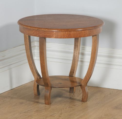 fig 1. Art Deco English Oak Circular Centre Coffee Occasional Side Table (Circa 1930)