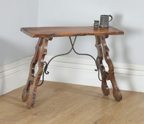 Antique Spanish Basque 19th Century Chestnut Country Side Hall Console Table (Circa 1890)