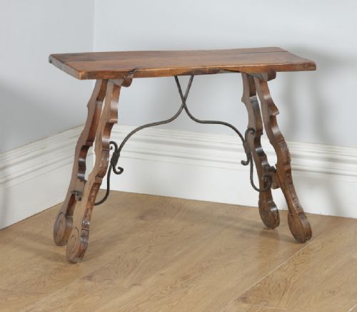 fig 1. Antique Spanish Basque 19th Century Chestnut Country Side Hall Console Table (Circa 1890)