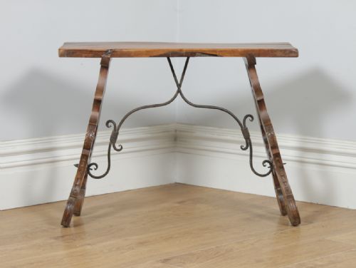 fig 2. Antique Spanish Basque 19th Century Chestnut Country Side Hall Console Table (Circa 1890)
