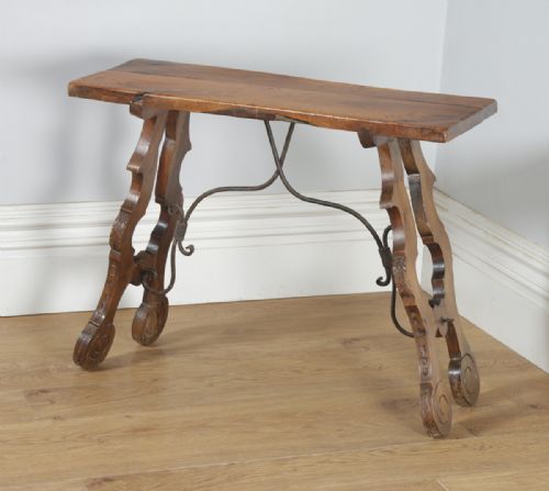 fig 3. Antique Spanish Basque 19th Century Chestnut Country Side Hall Console Table (Circa 1890)