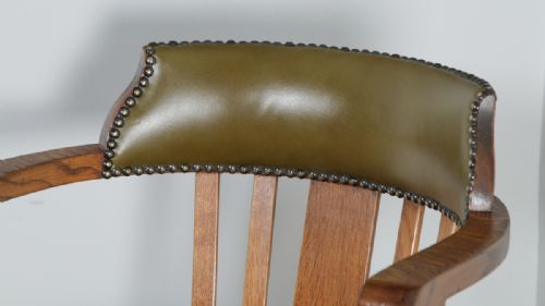 fig 7. Antique English Edwardian Oak & Green Leather Revolving Office Desk Arm Chair (Circa 1910)