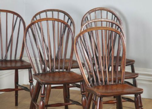 fig 2. Antique Set of Six English Victorian Ash & Elm Stick & Hoop Back Kitchen Country Chairs (Circa 1850)